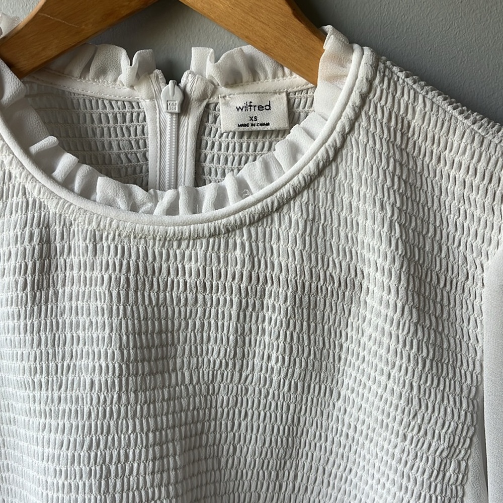 Wilfred Tempest Blouse - White Long Sleeve Top with Smocking - Picture 2 of 5